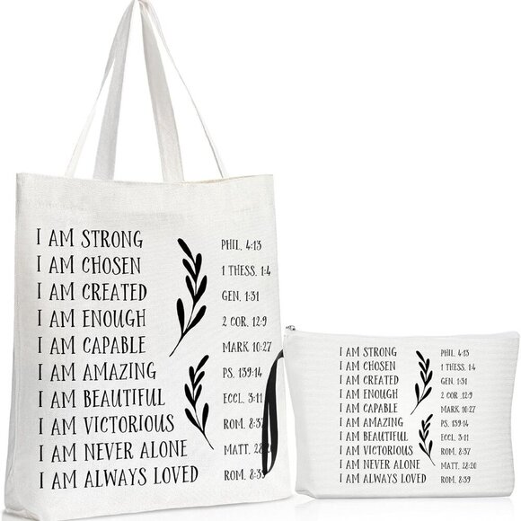 Brand New Christian Tote Bag Set Large Canvas Inspirational Religious Gift - Picture 1 of 6
